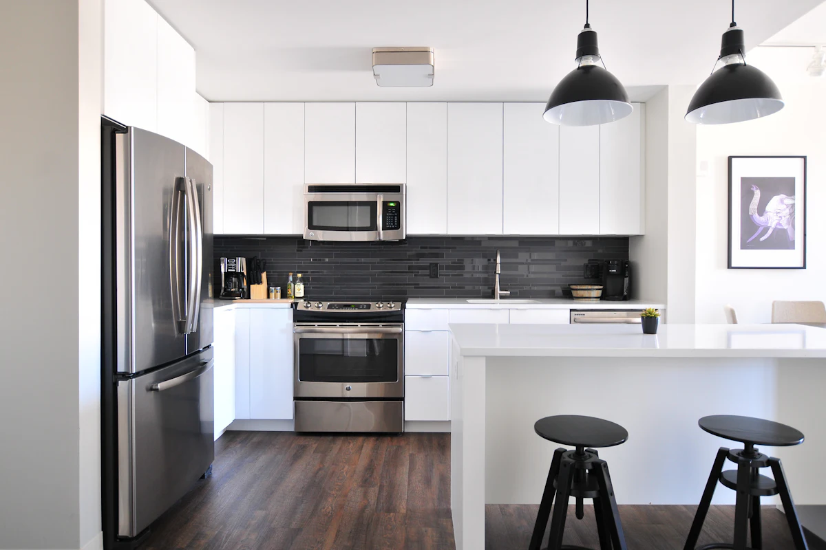 Stainless refrigerator in a kitchen