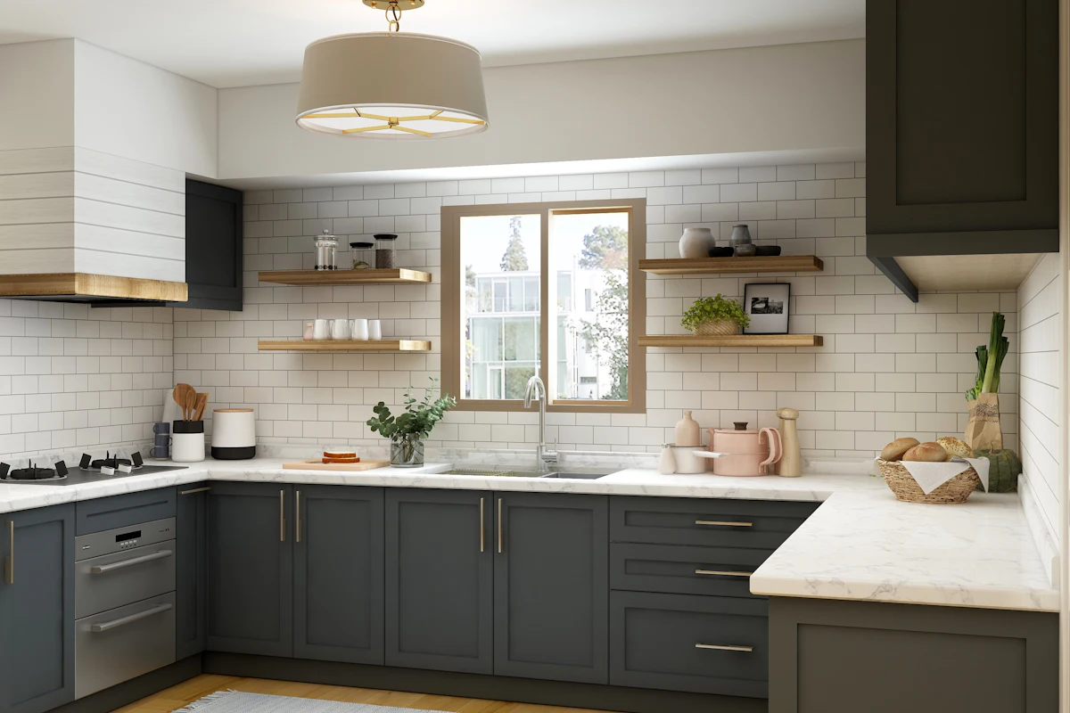 Cabinet doors in white and wood tones